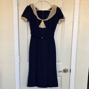 Stop Staring Navy Dress with Cream Details